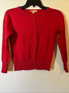 Active USA Red Knit Cardigan Sweater Size Small Retro Pinup Crewneck S#8383